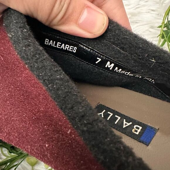 Bally Made in Italy Baleares Maroon Suede Slip‎ On Square Toe Mules  size 7M - Picture 8 of 10
